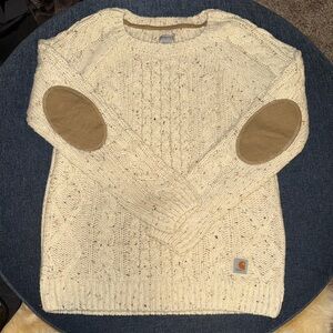 Carhartt Beige Cable Knit Sweater with Elbow Patches